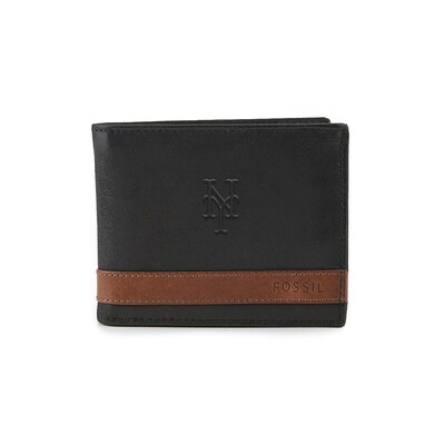 New York Mets Fossil Quinn Flip ID Bifold Wallet - Black