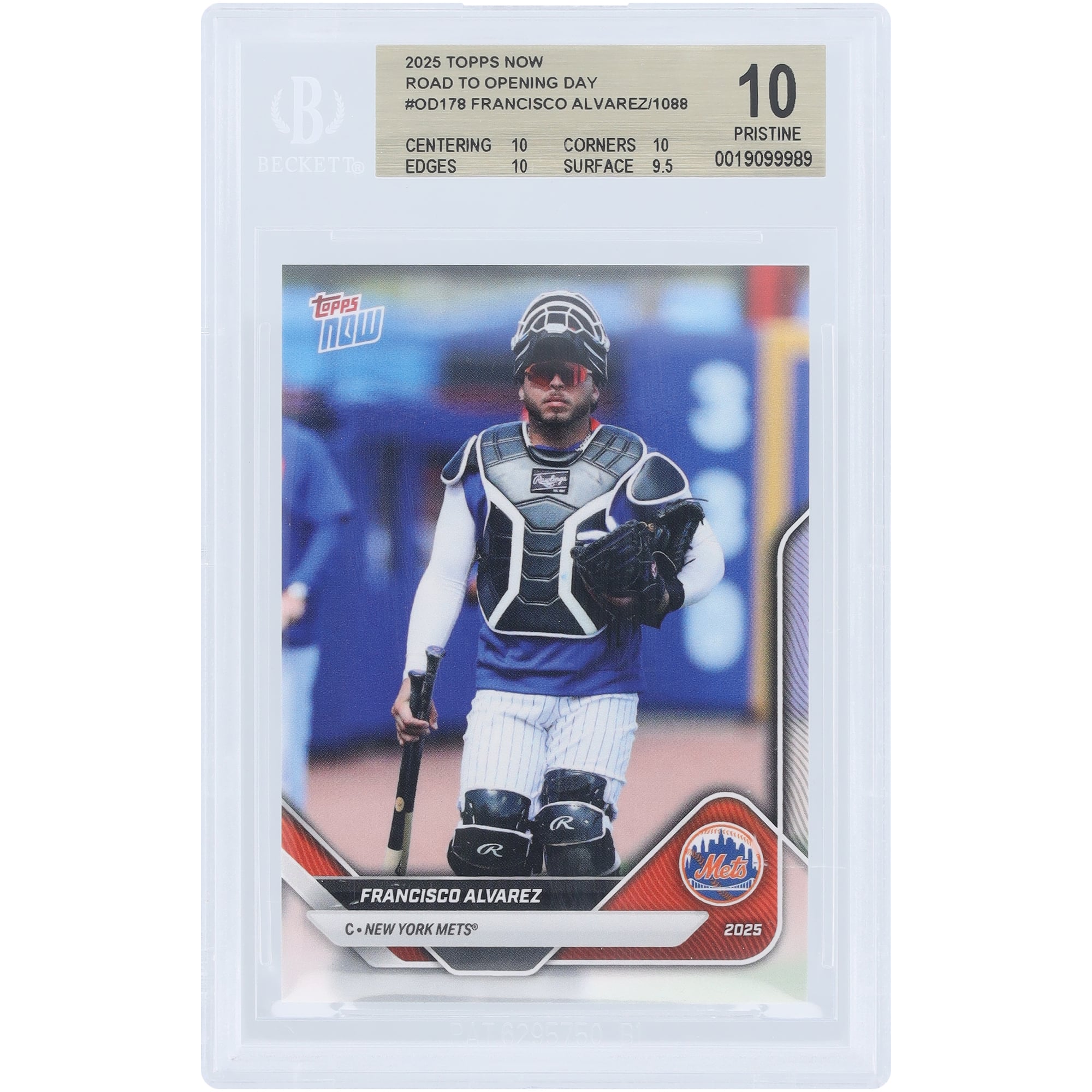 Francisco Alvarez New York Mets 2025 Topps Now Road to Opening Day #OD-178 BGS Authenticated 10 Card - 10,10,10,9.5 Subgrades