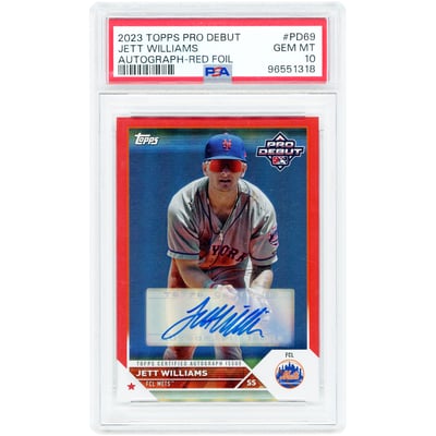Jett Williams New York Mets Autographed 2023 Topps Pro Debut Red Foil #PD-69 #7/10 PSA Authenticated 10 Card