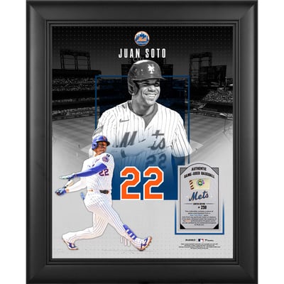 Juan Soto New York Mets Fanatics Authentic Framed 11" x 14" Showcase Collage with a Piece of Game-Used Ball - Limited Edition of 250
