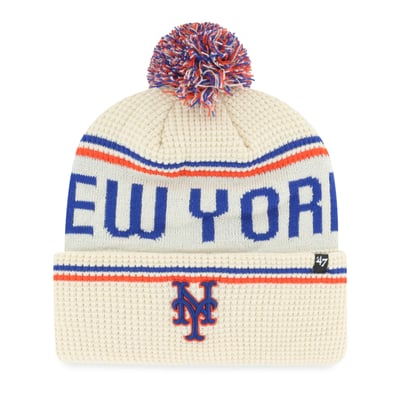 New York Mets '47 Quattrle Cuffed Knit Hat with Pom - Natural