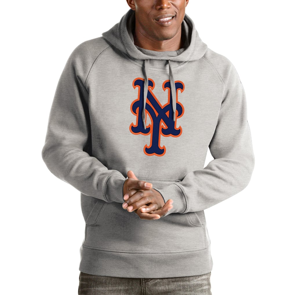 New York Mets Antigua Victory Pullover Hoodie - Heathered Gray