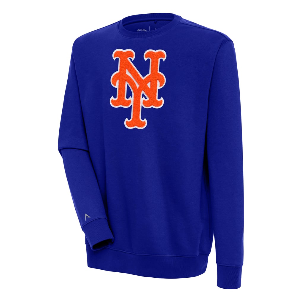New York Mets Antigua Victory Crewneck Chenille Pullover Sweatshirt - Royal