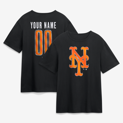 New York Mets Big & Tall Forged Mascot Personalized Name & Number T-Shirt - Black