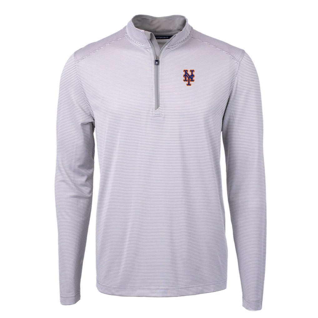 New York Mets Cutter & Buck Virtue Eco Pique Micro Stripe Recycled Quarter-Zip Pullover Top - Gray/White