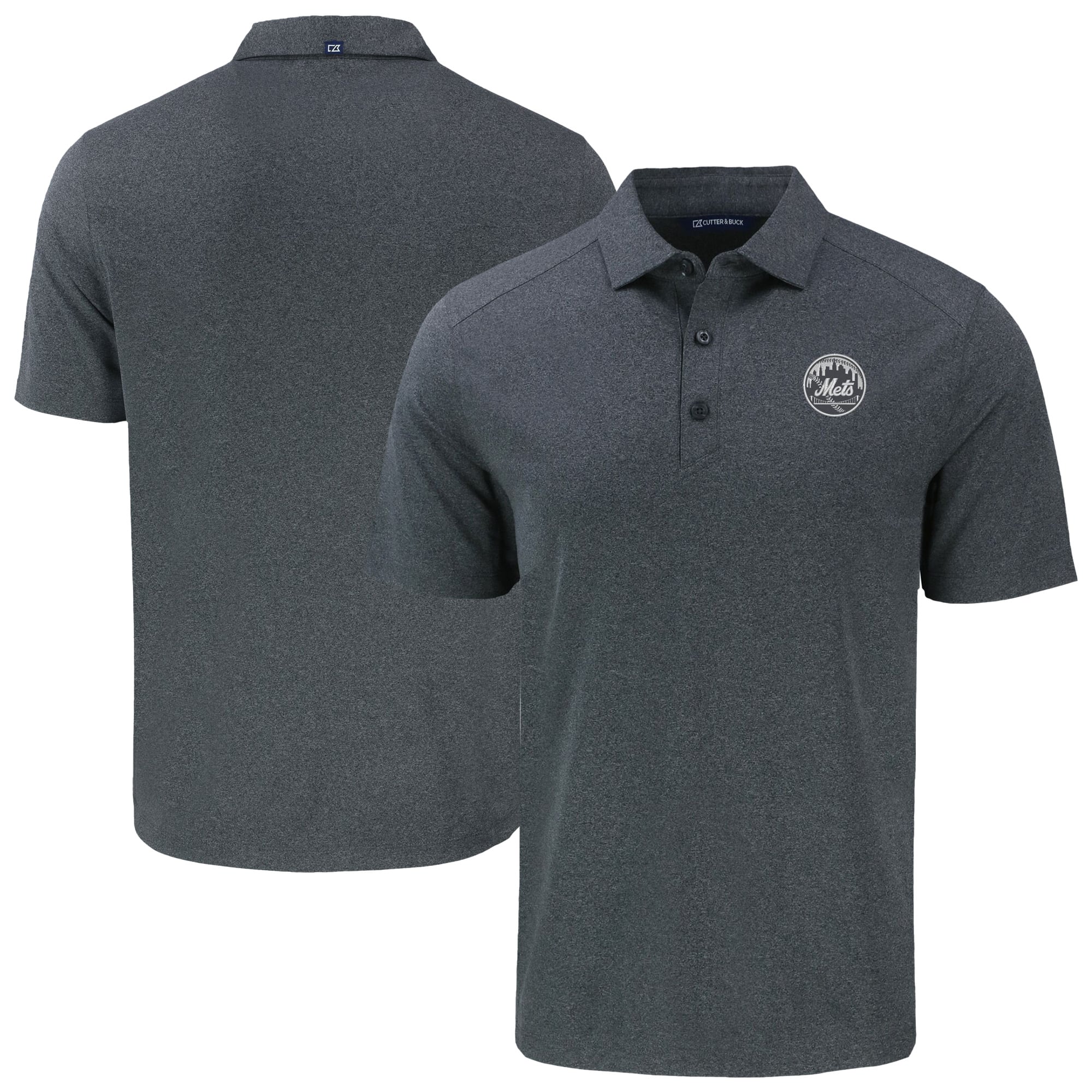 Men's New York Mets Cutter & Buck Heather Charcoal Eco Recycled Polo