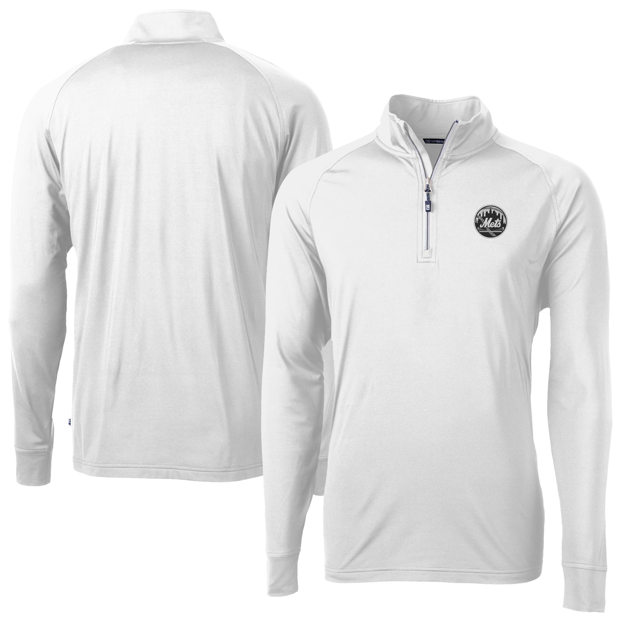 Men's New York Mets Cutter & Buck White Adapt Eco Raglan QuarterZip Jacket