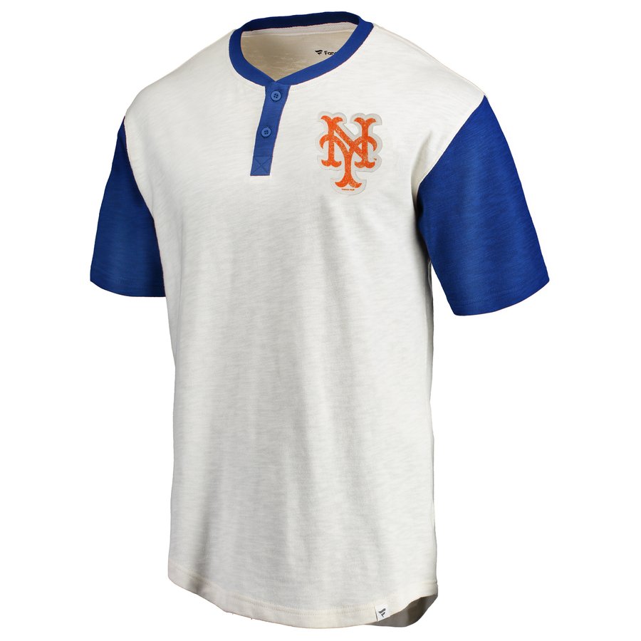 Men's New York Mets Fanatics Cream/Royal True Classics Henley T-Shirt