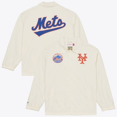  New York Mets Mitchell & Ness Cooperstown Collection Retro Roots Full-Snap Coaches Jacket - Cream