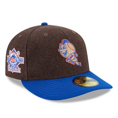New York Mets New Era Cooperstown Collection Brushed Patch Low Profile 59FIFTY Fitted Hat - Dark Brown/Royal