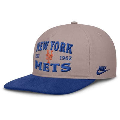 New York Mets Nike Cooperstown Pro 5-Panel Adjustable Hat - Light Brown/Royal