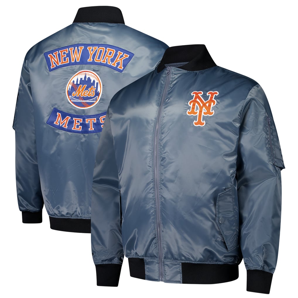 New York Mets Profile Big & Tall Full-Zip Bomber Jacket - Charcoal