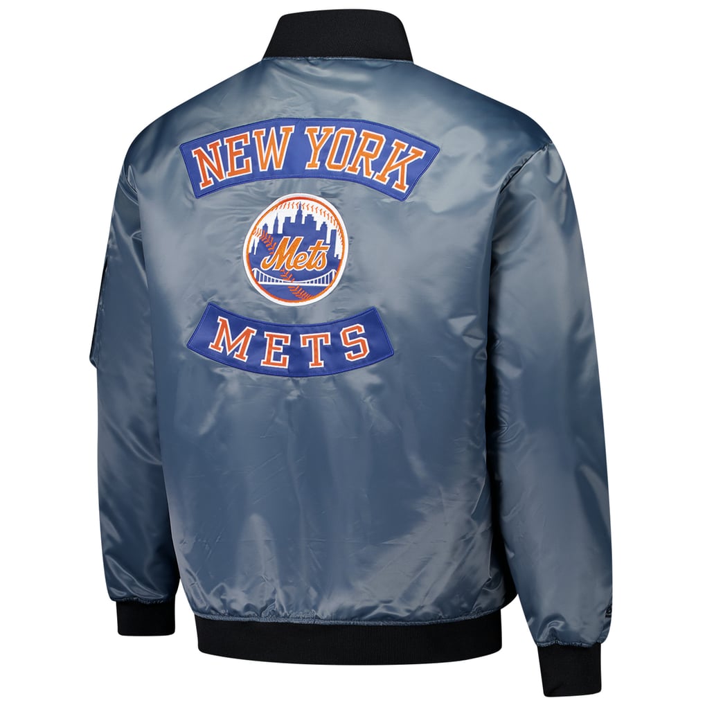 New York Mets Profile Big & Tall Full-Zip Bomber Jacket - Charcoal
