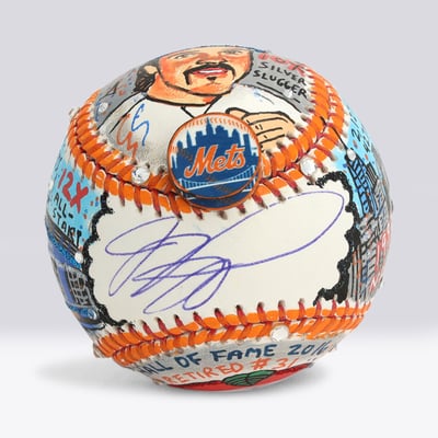 Mike Piazza New York Mets Autographed Fanatics Authentic Baseball - Art by Charles Fazzino - NF70446043