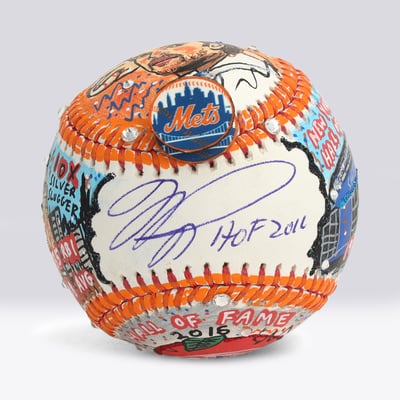 Mike Piazza New York Mets Autographed Fanatics Authentic Baseball with "HOF 2016" Inscription - Art by Charles Fazzino - NF70446034