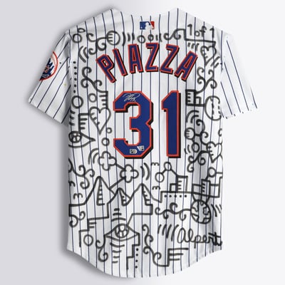 Mike Piazza New York Mets Autographed Fanatics Authentic White Mitchell & Ness Pinstripe Authentic Jersey - Art by Alex Alpert - Limited Edition of #1/1 - NF70444529