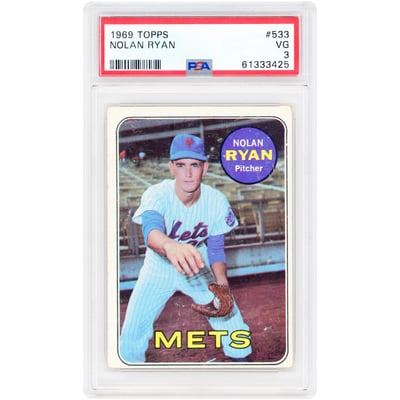 Nolan Ryan New York Mets 1969 Topps #533 PSA Authenticated 3 Card