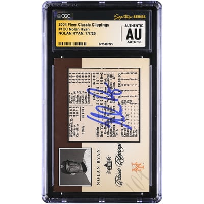 Nolan Ryan New York Mets Autographed 2004 Fleer Classic Clippings #1CC #/750 CGC Fanatics Witnessed Authenticated AUTO 10 Card