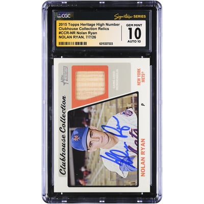 Nolan Ryan New York Mets Autographed 2015 Topps Heritage High Number Clubhouse Collection Relics #CCR-NR CGC Fanatics Witnessed Authenticated 10/10 Card