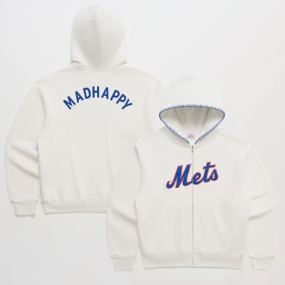 New York Mets Madhappy Unisex Heavyweight Fleece Full-Zip Hoodie - White