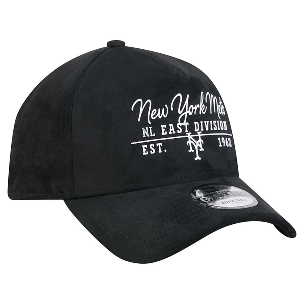 New York Mets New Era Unisex Script Text 9FORTY A-Frame Adjustable Hat - Black