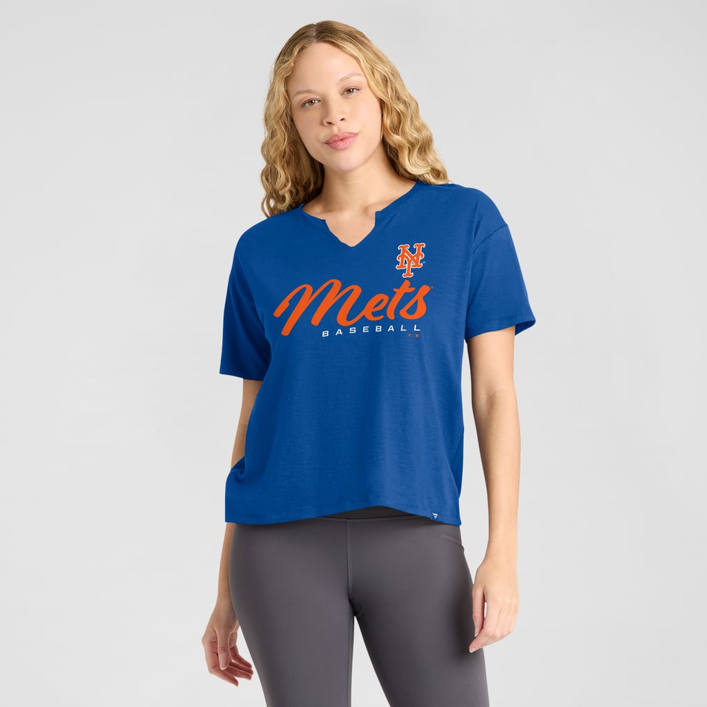 Women's New York Mets Profile Royal Plus Size Wordmark Notch Neck T-Shirt
