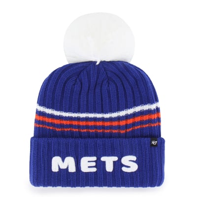 New York Mets '47 Women's Fuzzy Script Cuffed Knit Hat with Pom - Royal