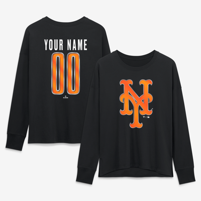 New York Mets Women's Forged Mascot Personalized Name & Number Long Sleeve T-Shirt - Black