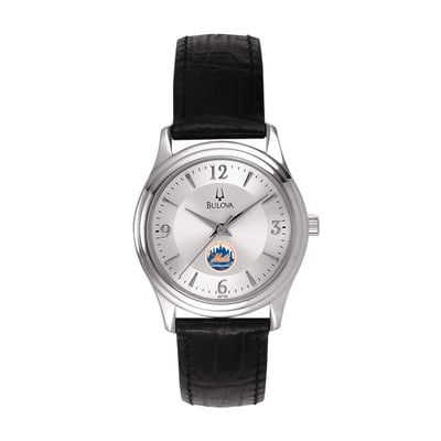 New York Mets Bulova Women's Leather Strap Watch - Silver