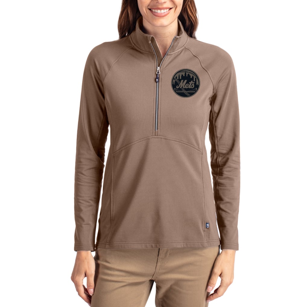 New York Mets Cutter & Buck Women's Adapt Eco Knit Stretch Half-Zip Pullover - Brown
