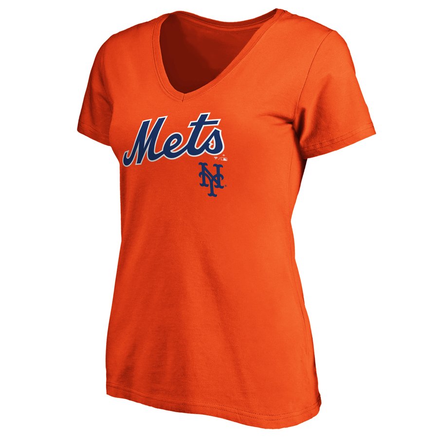 Women's New York Mets Fanatics Orange Team Logo Lockup V-Neck T-Shirt