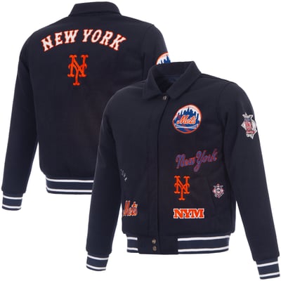 New York Mets JH Design Women's Reversible Wool Full-Snap Jacket - Navy