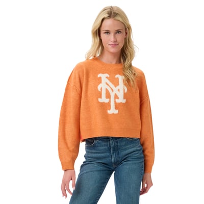 New York Mets Lusso Women's Shelli Boxy Sweater - Orange/Cream