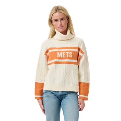 New York Mets Lusso Women's Susan Cowl Neck Sweater - Orange/Cream