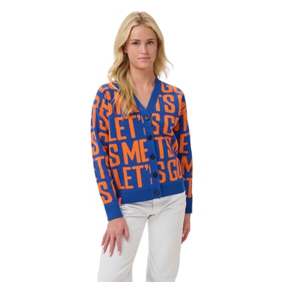 New York Mets Lusso Women's Shea Team Jacquard Cardigan - Royal/Orange