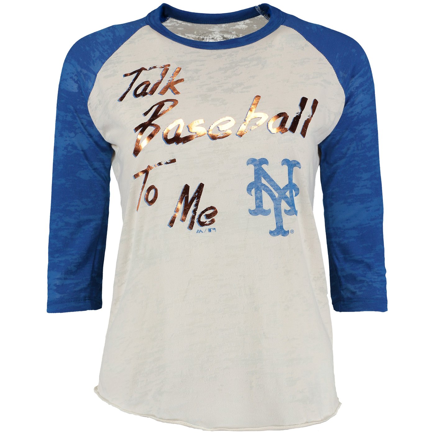 Women's New York Mets Majestic Threads Cream/Royal Talk Baseball To Me ...