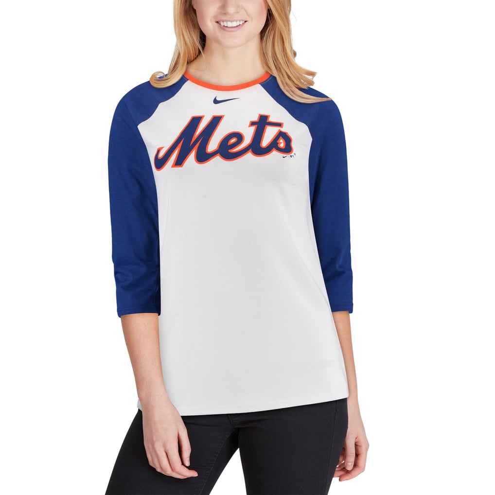 Women's New York Mets Nike White/Royal Tri-Blend Raglan 3/4-Sleeve T-Shirt