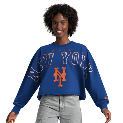  New York Mets Starter Women's Bleachers II Cropped Crew Sweatshirt - Royal