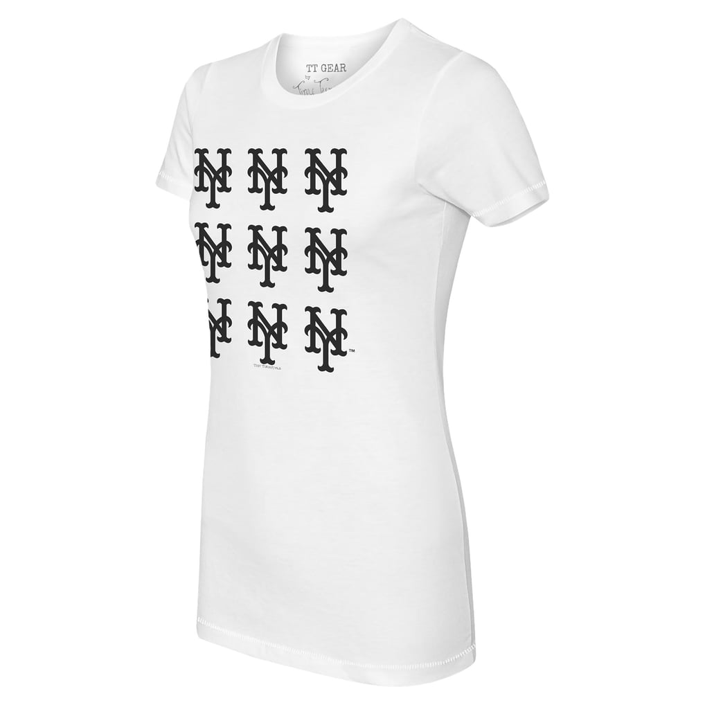 Women's New York Mets Tiny Turnip White Logo Grid T-Shirt