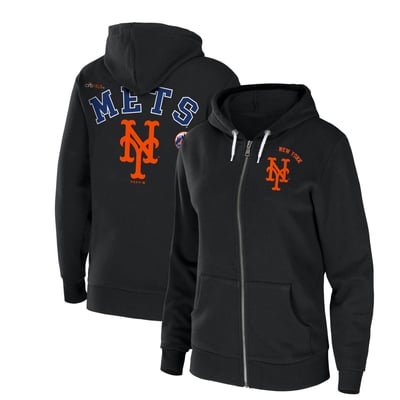  New York Mets WEAR by Erin Andrews Women's Full-Zip Sponge Fleece Hoodie - Black