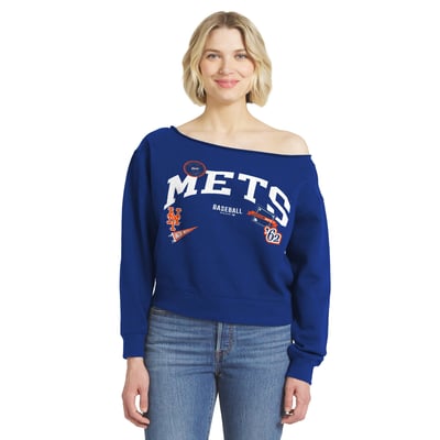  New York Mets WEAR by Erin Andrews Women's Off The Shoulder Sweatshirt - Royal