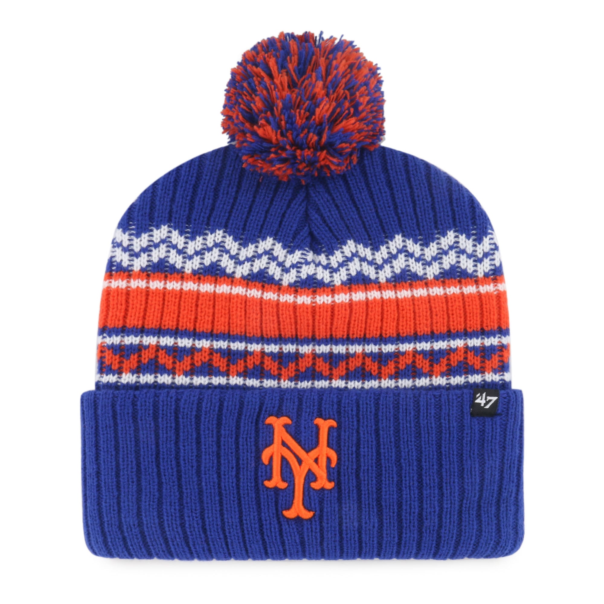 Youth New York Mets '47 Royal Polar Vortex Cuffed Knit Hat with Pom