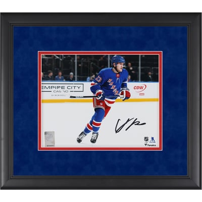 Adam Fox New York Rangers Autographed Fanatics Authentic Framed 8" x 10" Blue Jersey Skating Photograph - Suede Mat Upgrade
