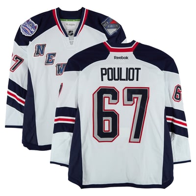 Benoit Pouliot New York Rangers Fanatics Authentic Practice-Used #67 White Jersey vs. New York Islanders on January 29, 2014 - Worn During Warm-Ups