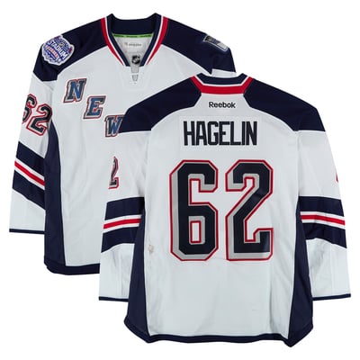 Carl Hagelin New York Rangers Fanatics Authentic Practice-Used #62 White Jersey vs. New York Islanders on January 29, 2014 - Worn During Warm-Ups