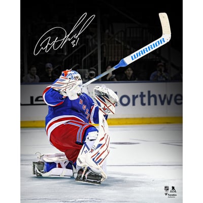 Igor Shesterkin New York Rangers Autographed Fanatics Authentic 16" x 20" Shooting Goalie Goal Spotlight Photograph 