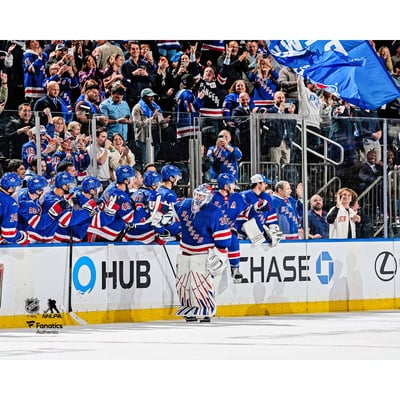 Igor Shesterkin New York Rangers Unsigned Fanatics Authentic First Goalie Goal in Franchise History Celebration Photograph