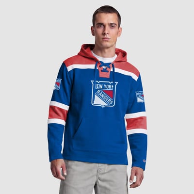  New York Rangers Champion Lacer Fleece Hockey Hoodie - Blue