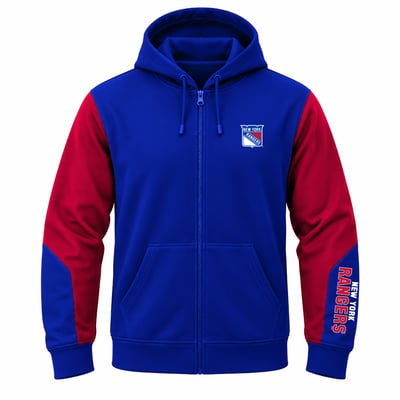  New York Rangers Fanatics Big & Tall Colorblock Full-Zip Fleece Hoodie - Blue