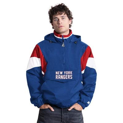 New York Rangers Starter The Throwback Half-Zip Hooded Jacket - Blue